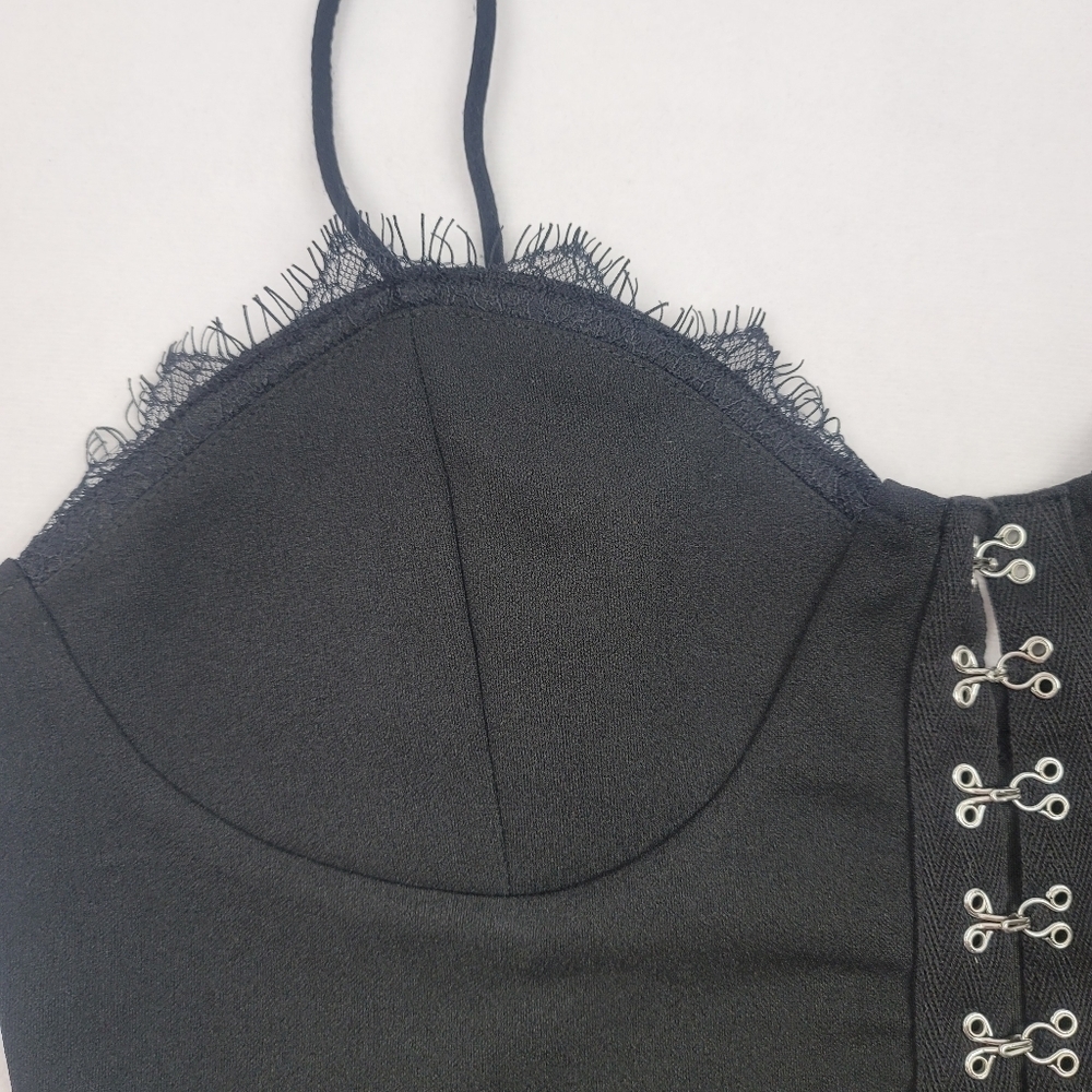 NWOT black hook & eye corset bustier with lace - Picture 5 of 7